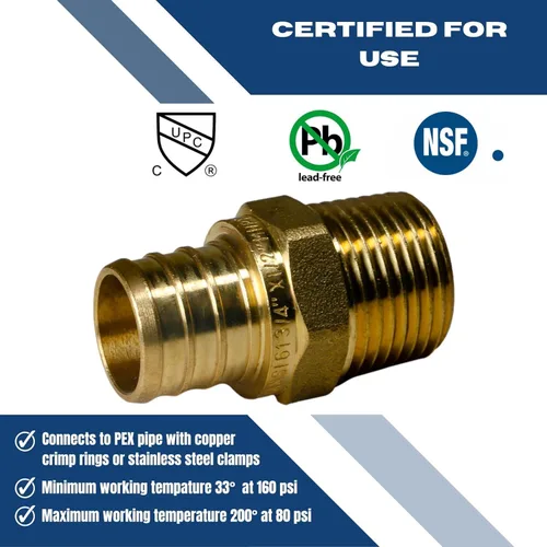 Vista 3 de Adaptador roscado NPT macho de 3/4" de 3/4" x 1/2" macho NPT adaptador de engarce de latón - latón, puerto completo