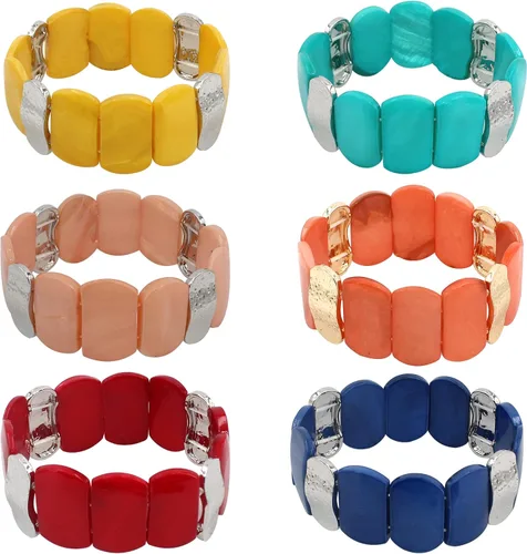 Vista 7 de Pulseras de cuentas gruesas, coloridas pulseras elásticas de concha natural, pulseras rectangulares bohemias para mujer