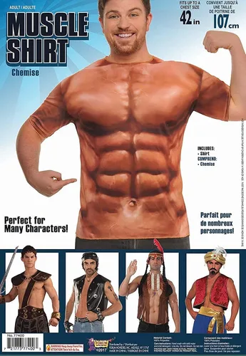 Vista 2 de Forum Novelties Disfraz de camisa muscular de sublimación para hombre, Como se muestra