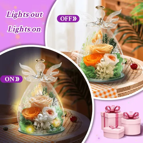 Vista 5 de Regalos para mujeres, rosa preservada, flor para siempre, champán en cristal, figura de ángel, flores frescas para entrega, regalo de cumpleaños