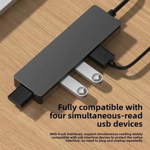 Vista 4 de Divisor USB 3.0 con cable de extensión de 1 pie de largo, extensor multipuerto ultrafino de 4 puertos para computadora de escritorio, laptop