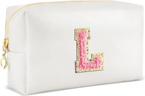 Vista 110 de URSKYTOUS Regalos para niñas, bolsa de maquillaje con inicial, bolsa de cosméticos personalizada con cremallera, bonita bolsa de aseo de viaje, Azul