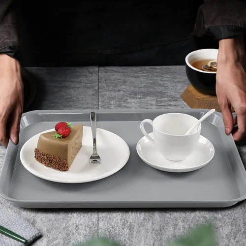 Vista 4 de Bandejas de plástico más grandes para servir restaurante de comida rápida, color gris, 6 paquetes