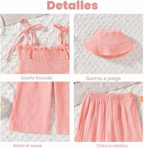 Vista 4 de Aalizzwell Traje de verano para niñas pequeñas con sombrero de 1 a 5 años