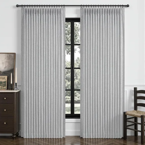 Vista 18 de Cortinas plisadas de lino opacas de 96 pulgadas de largo, juego de 2 paneles para oscurecer la sala de estar/dormitorio, cortinas térmicas virales