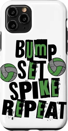 Vista 10 de iPhone 15 Parents Girls Volleyball Bump Set Spike Repeat Green & Black Case