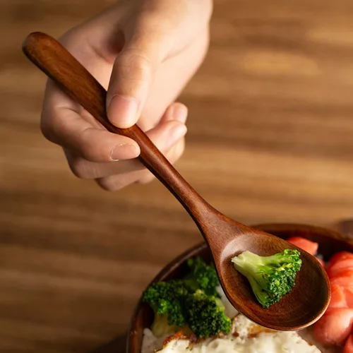 Vista 4 de Cuchara de madera para cocinar, cucharón de mango largo, juego de utensilios para remover sopa 3, cuchara de mezcla de cocina hecha a mano