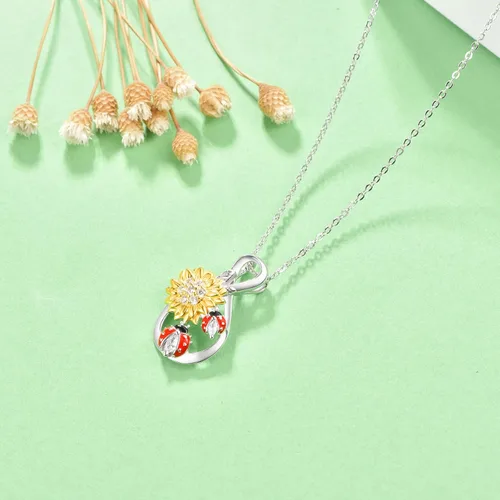 Vista 2 de Dreamboat Sunflower Necklace for Women 925 Sterling Silver You Are My Sunshine Crystal Necklace Flowers Jewelry Christmas Gifts for Wife Daughter