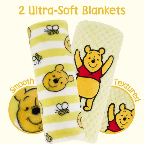 Vista 13 de Disney Paquete de 2 mantas de bebé para bebés y recién nacidos, manta de forro polar texturizado de felpa Winnie The Pooh, regalo unisex perfecto