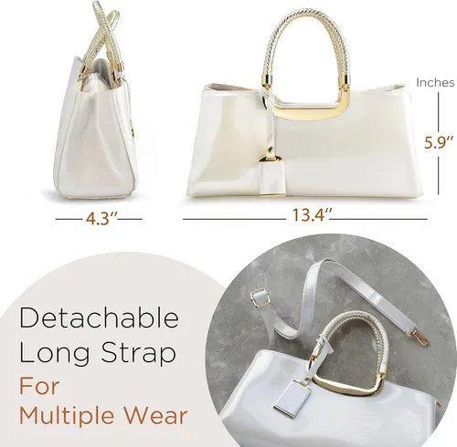 Vista 4 de HOXIS Bolso de hombro brillante de falso cuero patentado, estructurado, para mujer, para fiesta nocturna, bolso tipo morral