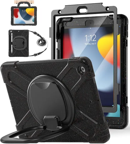 Vista 12 de BATYUE Funda para iPad de 9ª/8ª/7ª generación (funda resistente para iPad de 10.2 pulgadas 2021/2020/2019) con protector de pantalla, soporte