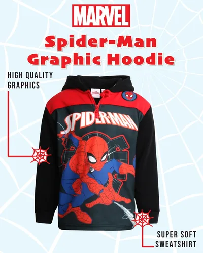 Vista 2 de Marvel Sudadera con capucha de forro polar Avengers para niño - Capitán América, Spider-Man, Iron Man (Tamaño 2T-18)