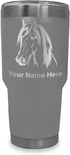 Vista 39 de LaserGram Vaso aislado al vacío de 20 onzas, cabeza de caballo 1, grabado personalizado incluido (negro)