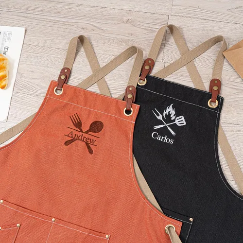 Vista 5 de Delantales de chef para mujeres y hombres, personalizados, de lona, con espalda cruzada, para cocinar, hornear, barista, jardinería, carpintería
