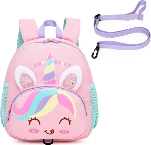 Vista 7 de Mochila pequeña para niñas y niños, mochila para perschool con correa para el pecho, dibujos animados 3D, Unicornio, Linda mini mochila para niñas