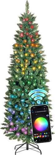 Vista 11 de HOLLO STAR Árbol de Navidad preiluminado de 4.5 pies, luces RGBW, control Árbol de Navidad artificial con 148 luces LED, 330 puntas de rama, base