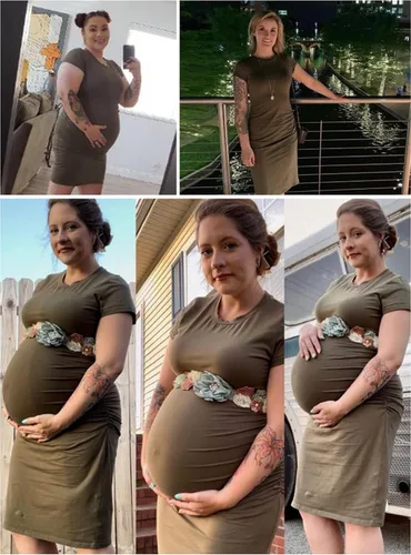Vista 4 de Missufe - Vestido midi ajustado con pliegues y de manga corta para mujer