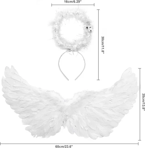 Vista 4 de Alas de ángel alas de ángel iluminadas y halo con luces LED disfraz de alas de ángel blancas para adultos mujeres niños Halloween Navidad