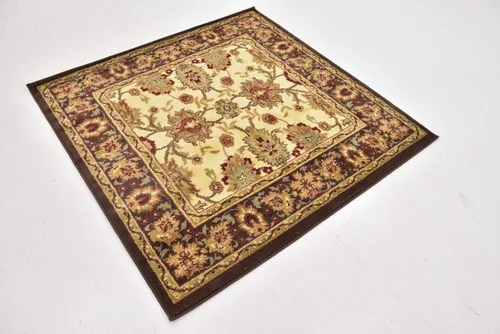 Vista 4 de Unique Loom - Colección Voyage - Alfombra redonda tradicional oriental, marrón, Polipropileno, Crema/ marrón