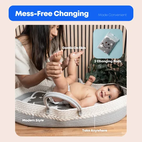 Vista 2 de Cambiador portátil suave y elegante para bebés Moderno organizador de cambio de pañales para recién nacidos con almohadilla impermeable Seguro