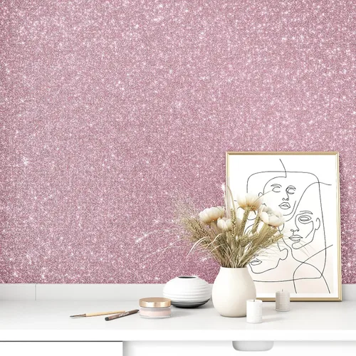 Vista 6 de WESTICK Papel tapiz rosa con purpurina para pegar y despegar, papel de contacto con purpurina rosa para armarios y cajones, papel tapiz removible