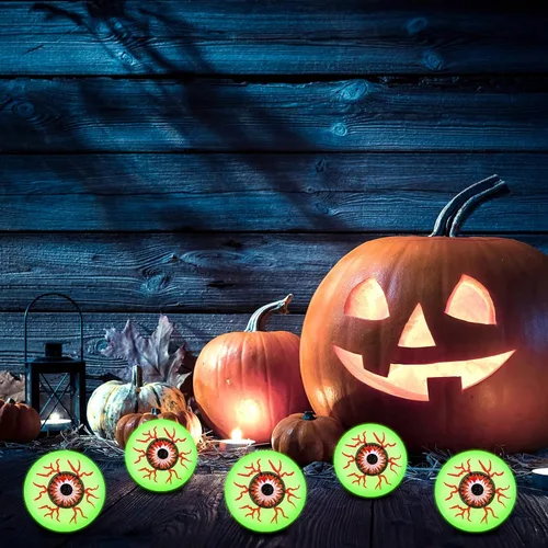 Vista 5 de Chalyna 100 globos oculares brillantes de Halloween de 1.1 pulgadas, bolas rebotantes que brillan en la oscuridad, juguetes luminosos de miedo