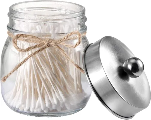 Vista 12 de SheeChung Tarros pequeños con tapas, juego de soportes Qtip, tarros de baño, organizadores de baño y almacenamiento para Q-tips, algodón, hilo