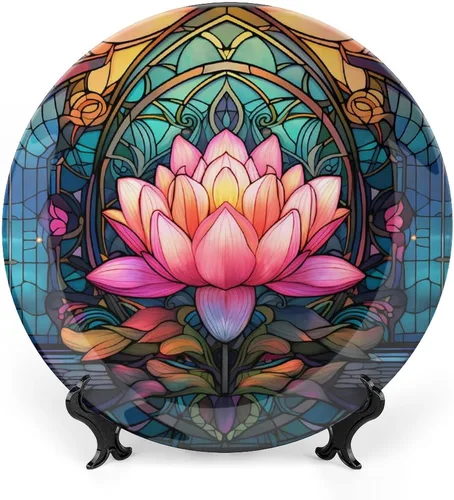 Vista 17 de Platos decorativos, pájaro azul y flores, vitrales, para el hogar, oficina, cocina, decoración de mesa, platos de porcelana de 6 pulgadas, regalos