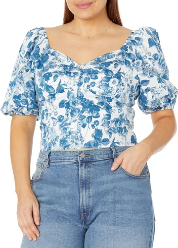 Vista 4 de The Drop Annie Sweetheart - Camiseta de manga abullonada con escote corazón para mujer