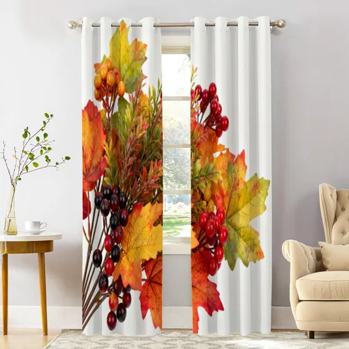 Vista 52 de Shrahala Orange Autumn Autumn Blackout Curtain Tiers, Fall Kitchen Valance Light Blocking Tier Drapes with Rod Pocket, 2 Pack 26 X 24 in