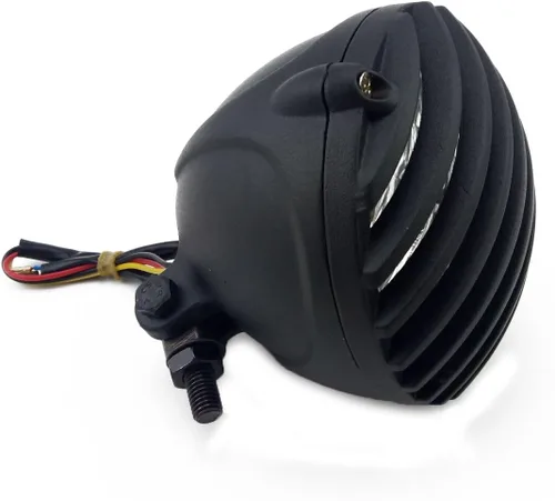 Vista 3 de Parrilla de faro delantero de motocicleta de 5 pulgadas para Chopper en estilo prisión, Bobber, lámpara frontal (Negro)