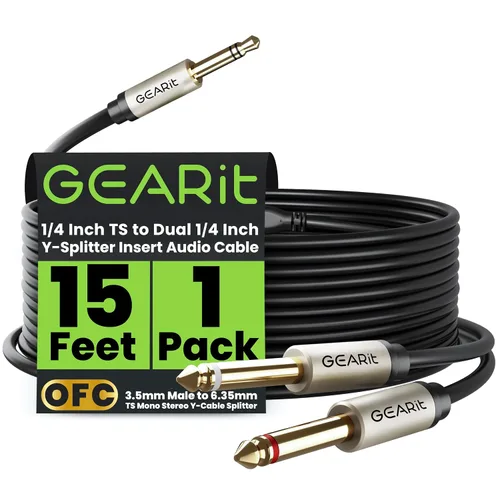Vista 10 de GEARit Cable de inserción de 10 pies – 1/4 "TRS estéreo macho a doble 1/4" TS mono macho Y-Splitter Breakout Cable, cable de conexión de audio