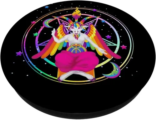 Vista 2 de Rainbow Baphomet Pentagram Sigil Goat PopSockets PopGrip intercambiable