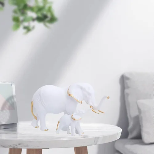 Vista 3 de Estatua de elefante de resina, escultura de elefante Feng Shui, adorno de animal para decoración de boda, oficina en casa, oro blanco derecho
