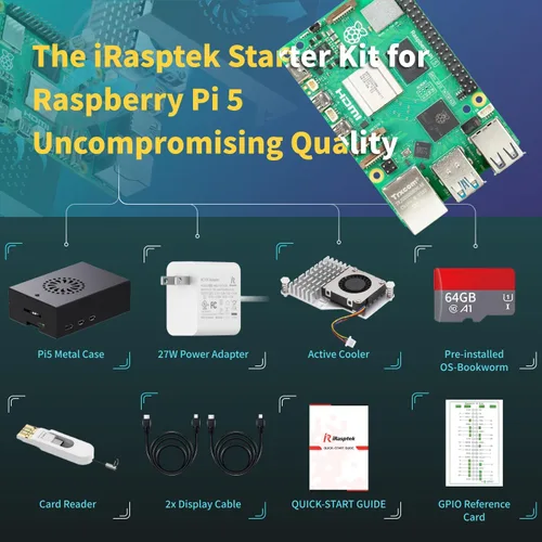 Vista 2 de iRasptek Kit de inicio para Raspberry Pi 5 4GB-64GB RAM Edition de OS-Bookworm precargado (caja de aluminio)