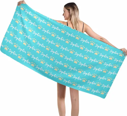 Vista 16 de MyPupSocks Toallas de playa personalizadas para niños y adultos, toalla de piscina con nombre y cara de perro, regalos personalizados con nombre