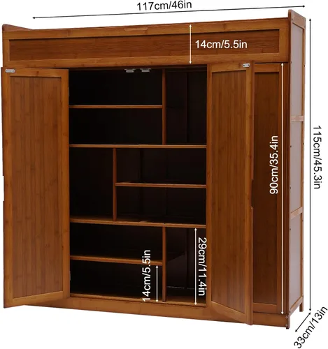 Vista 2 de Zapatero grande de 7 niveles con puertas y compartimento alto, organizador de almacenamiento para tacones, botas, zapatero para 28-33 pares