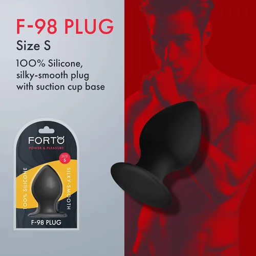 Vista 2 de Forto Tapón de silicona F-98 para hombres y mujeres, consolador de enchufe anal erótico (silicona, negro, pequeño)