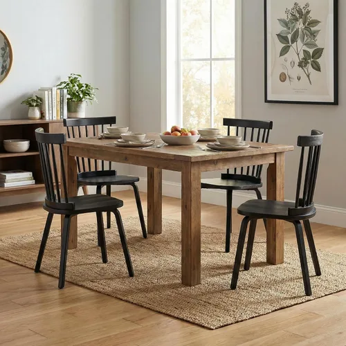 Vista 8 de Black Windsor - Juego de 2 sillas de comedor de madera con respaldo de husillo, sillas de comedor de madera maciza para cocina, comedor, sala