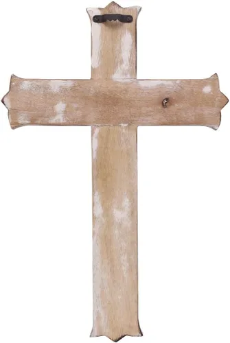 Vista 3 de S.B.ARTS Crucifijo de pared de madera cristiana hecho a mano, diseño antiguo, crucifijo de pared colgante con tallas de mano, cruz colgante
