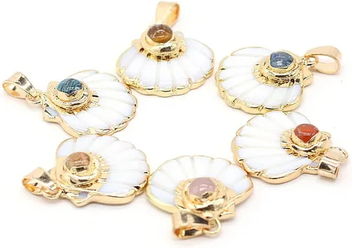 Vista 10 de LHJ Forma de vieira Natural Madre de Perla Shell Pendnats Energy Crystal Stone Setting para hacer joyas 5 piezas