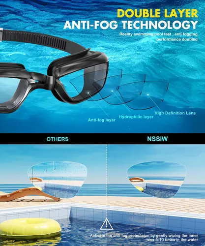 Vista 5 de NSSIW Swim-Goggles-Adult-Women Goggles Swimming Men: Anti Fog Pool Goggles with UV400 and No Leak 2 Pack