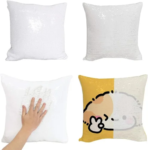 Vista 14 de H-E Funda de cojín cuadrada en blanco reversible con lentejuelas mágicas deslizantes para sublimación (azul)