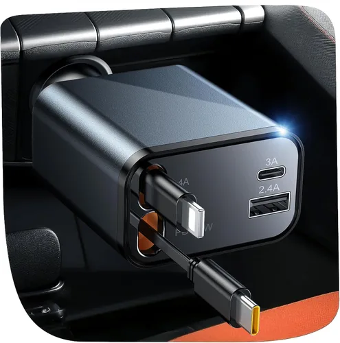 Vista 8 de Temdan Cargador de coche retráctil,75W cargador rápido USB C coche camión Gris