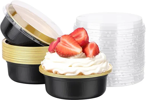 Vista 89 de Beasea Disposable Ramekins with Lids, 50 Pack 8oz 235ml Aluminum Foil Baking Cups with Lids, Aluminum Creme Brulee Ramekins Muffin Cupcake Pudding