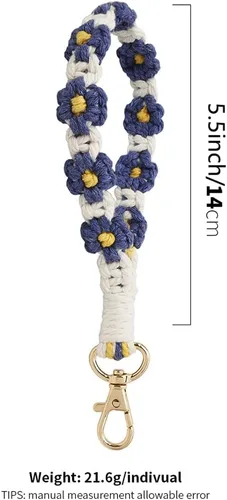 Vista 2 de XGALBLA Bonito llavero de macramé bohemio hecho a mano, pulsera de pulsera con cordón de muñeca floral para mujer