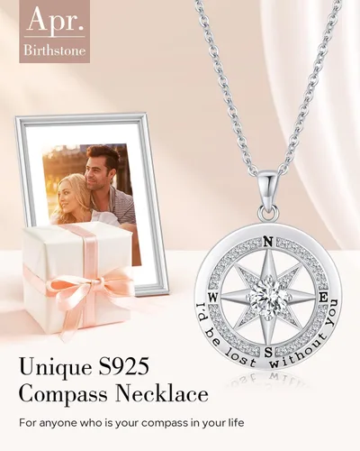 Vista 3 de S925 Necklace Gift for Wife Compass Jewelry Women Anniversary Sterling Silver Girlfriend Birthday Gifts for Her Valentines I'd be Lost without You