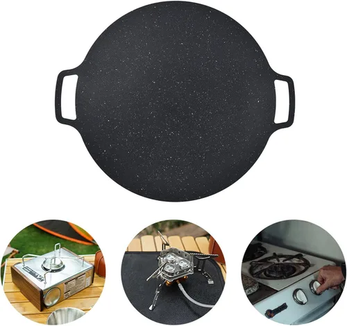 Vista 5 de Sartén para barbacoa, parrilla coreana de hierro fundido antiadherente, sartén redonda portátil con asas dobles para el hogar, cocina, camping