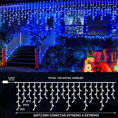 Vista 2 de Aurelema 640 luces LED de Navidad para exteriores, extra largas, 8 modos, impermeables, con 120 gotas, guirnalda de luces colgantes con control