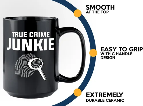 Vista 5 de Taza de café detective de 15 onzas, color negro, TRUE crime Junkie - Oficial de policía policía patrulla detective sheriff aplicación de la ley